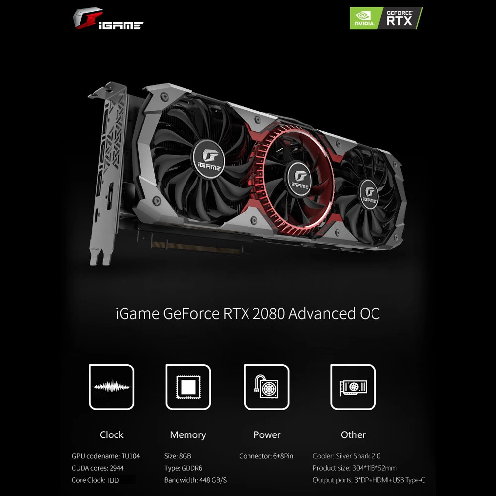 Красочные GeForce RTX 2080 Advanced OC графическая карта 256 бит GDDR6 8G для Nvidia Geforce 2080 GPU игровая видеокарта