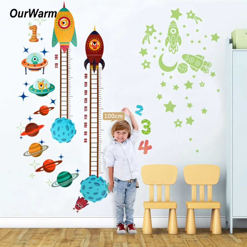 

OurWarm Birthday Party Decorations Kids Space Theme Glow PVC Height Stickers Outer Space Planet Stickers Home Decoration