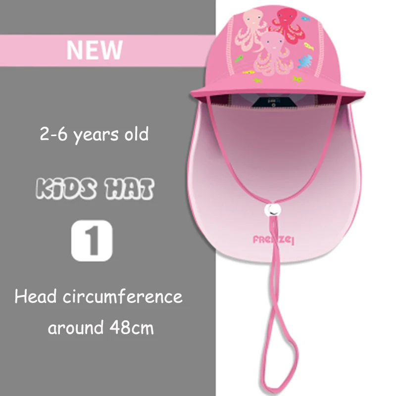 Детская летняя пляжная кепка с УФ-защитой, От 2 до 12 лет, детская шапка для мальчиков и девочек, детские кепки от солнца, шапочка для плавания, дышащая, защита шеи, для улицы - Цвет: Pink Octopus S