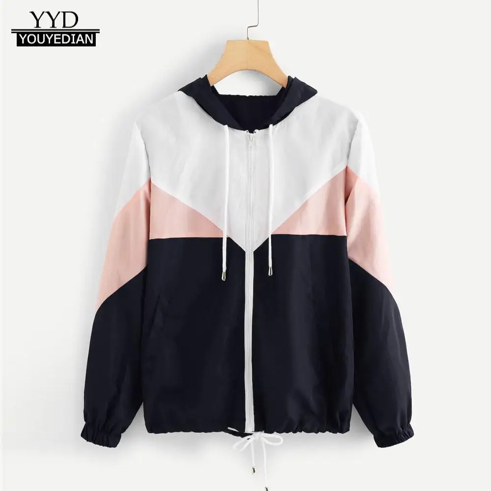 

Coat Women Autumn Long Sleeve Patchwork Hooded Top Blouse Coats and Jackets Women Windbreaker Clothes chaqueta mujer
