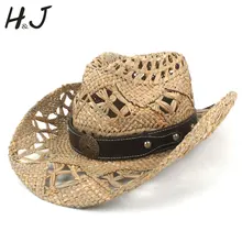 Womem Для мужчин соломы западная ковбойская шляпа для лето ручной спасатель пастушка Hombre сомбреро Шапки дропшиппинг