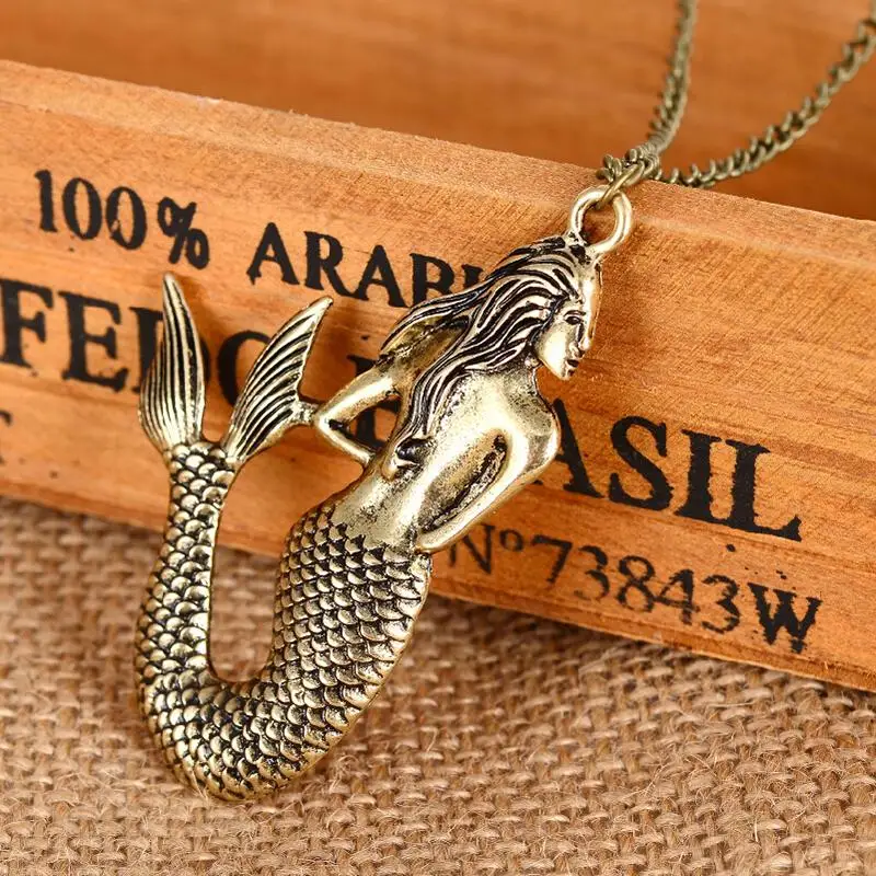 

Velishy Fashion Jewelry Little Mermaid 30"Long Sweater Necklace Gifts For Girls Bronze/Gold/Silver Color