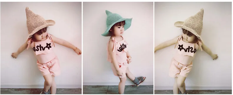 Летние Стильные Детские Солнцезащитные кепки соломенная шляпа креативная остроконечная шапка ведьмы для милых мальчиков и девочек Прямая поставка