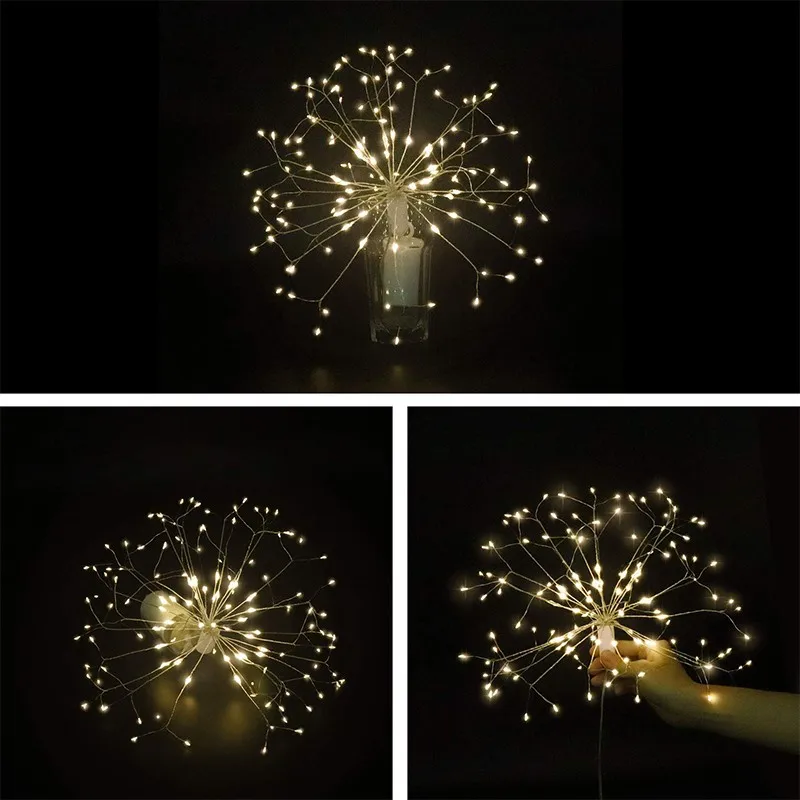Skup Outdoor IP65 wisząca Starburst girlanda żarówkowa 120 LED fajerwerki miedziane światła świąteczna wisząca lampa String dekoracje świąteczne