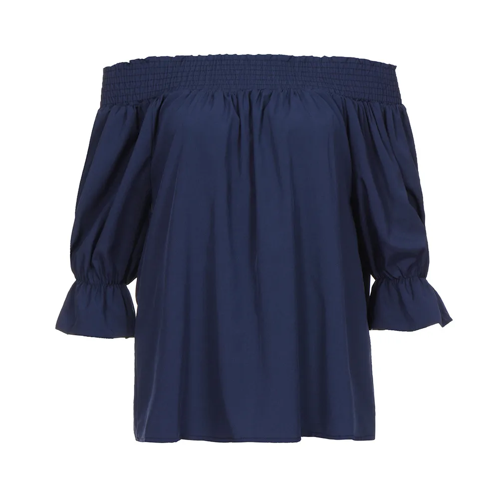 2019 Women's Summer  Fashion Off Shoulder  Top Puff Sleeve Bow Bandage Blouse Women Clothes