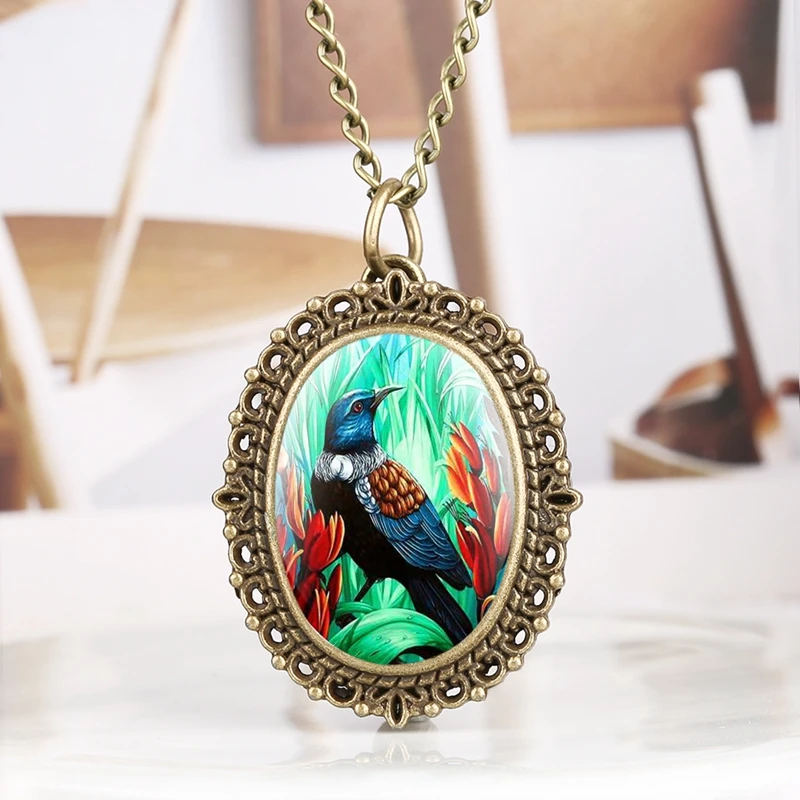 3D Красочные Птицы узор яркие кварцевые карманные часы тропические джунгли птица дисплей кулон Fob часы Ретро часы как коллекционные вещи