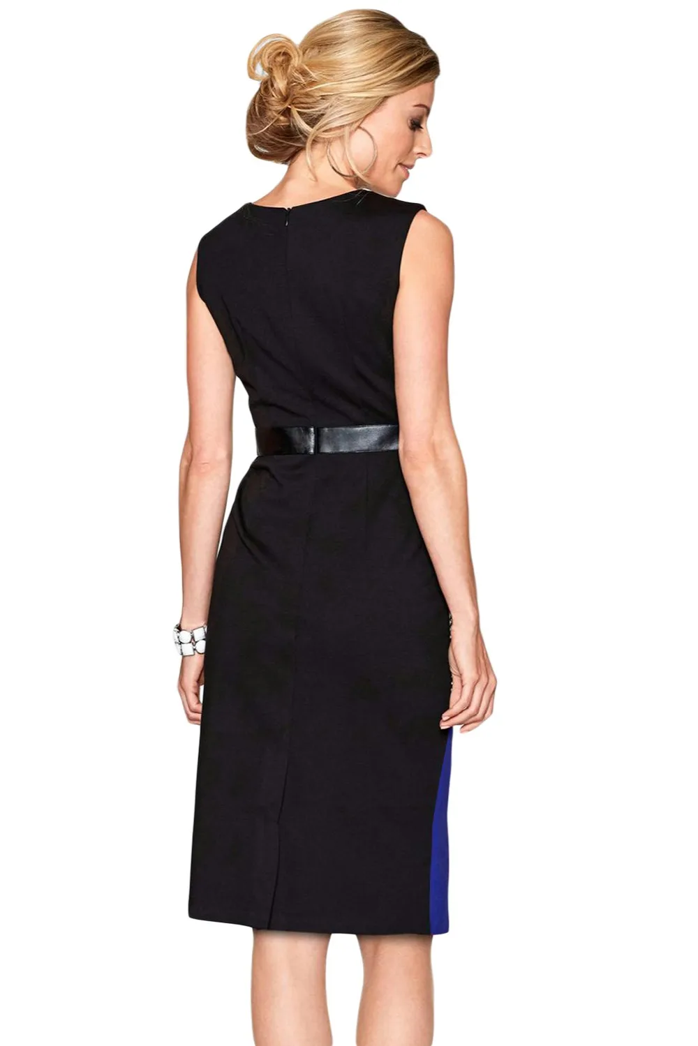 Blue-Black-Asymmetric-Patchwork-Leather-Trim-Sheath-Dress-LC220550-5-2