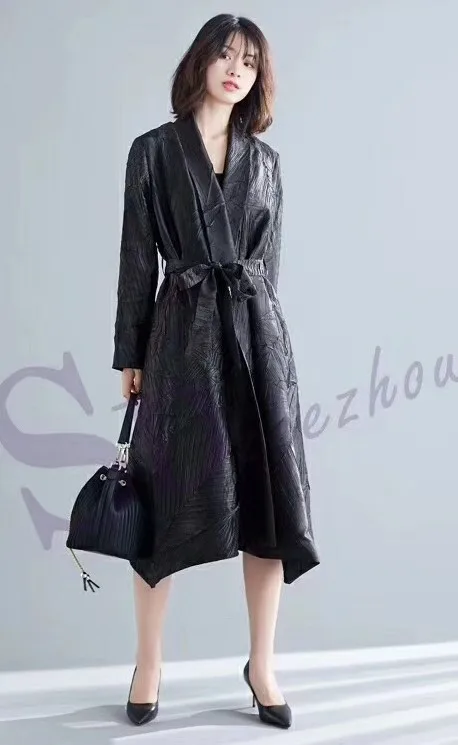 Miyake/Модная однотонная куртка с v-образным вырезом и длинными рукавами, свободная Регулируемая хлопковая ветровка