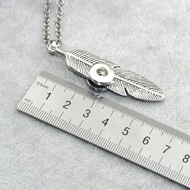 Feather Snap Button Pendant Necklace Fit 12mm Buttons Women Charm Fashion Jewelry