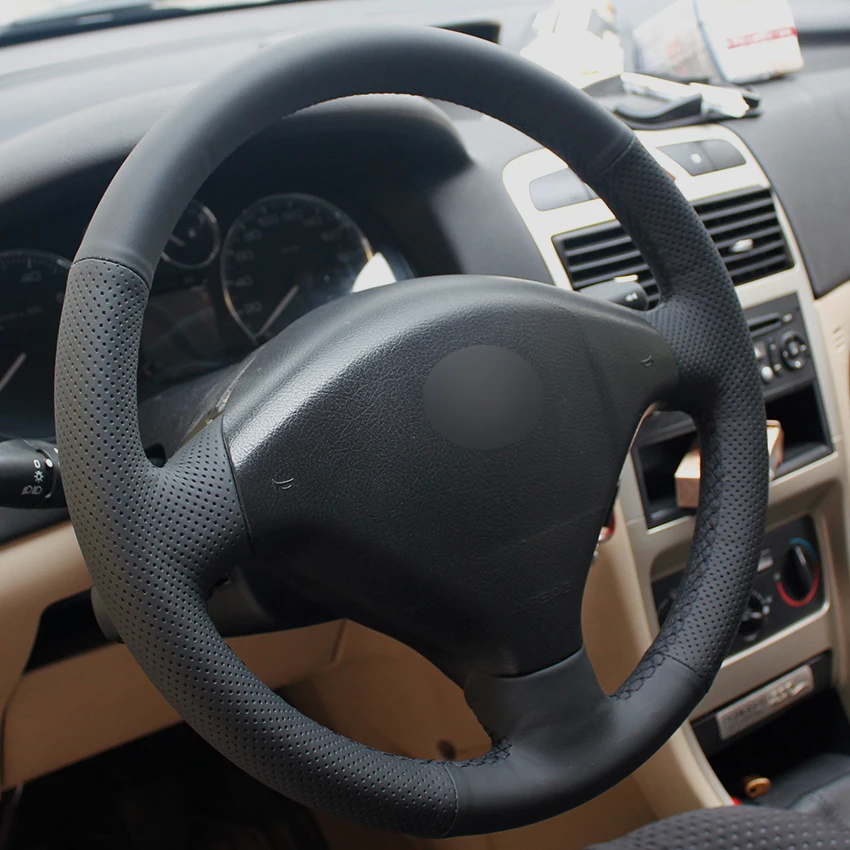 Черная крышка рулевого колеса из натуральной кожи для peugeot 307