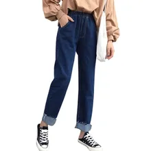 Для женщин брюки-карго Ulzzang джинсы брюки на манжетах Harajuku Kawaii Колледж ветер джинсовые брюки женские Ropa Verano Mujer свободные шаровары