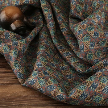 

High quality pure ramie fabric Summer beautiful retro printing tissus High-end dresses and gowns fabrics