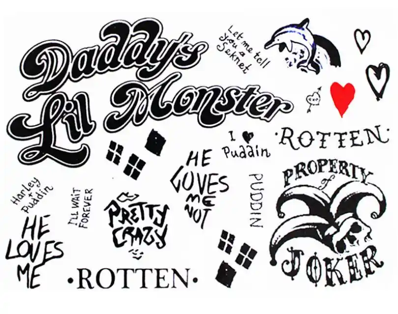 Temporary Tattoo Sticker Waterproof Suicide Squad Harley Quinn Joker Clown Fake Tatoo Tatouage Flash Tatto For Men Women Girl