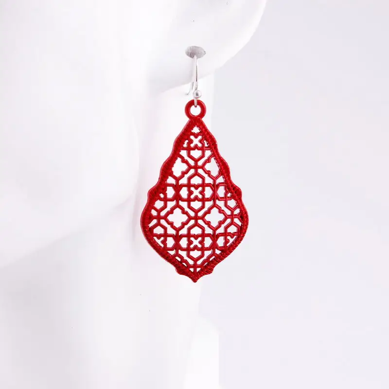 

Hot Fashion Desigher Inspired Cut Out Magnolia Filigree Teardrop Statement Earrings for Women Morocco Dangle Drop Earrings
