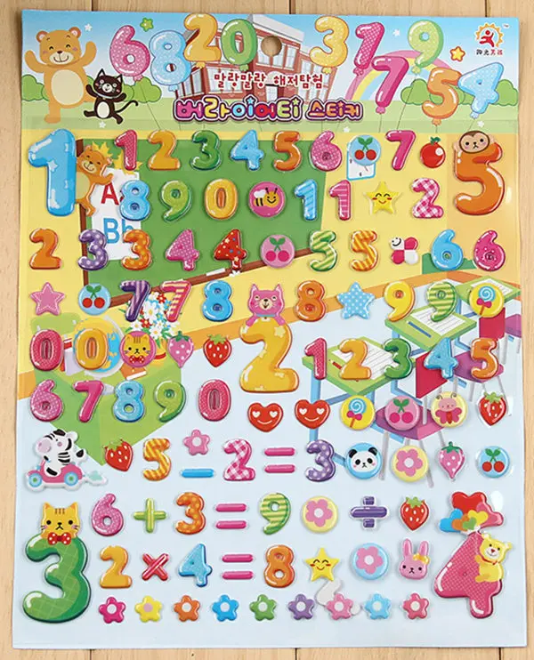 Children's stickers, bubble stickers, cartoon animals, digital alphabet fish, cake change, smiling face paste 9