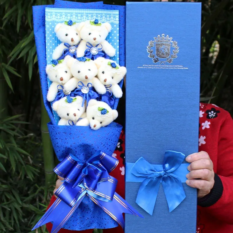 Мишка Букет плюшевый мишка мультяшный букет плюшевая кукла игрушки Искусственные цветы на День святого Валентина Свадебная вечеринка украшение без коробки - Цвет: 7