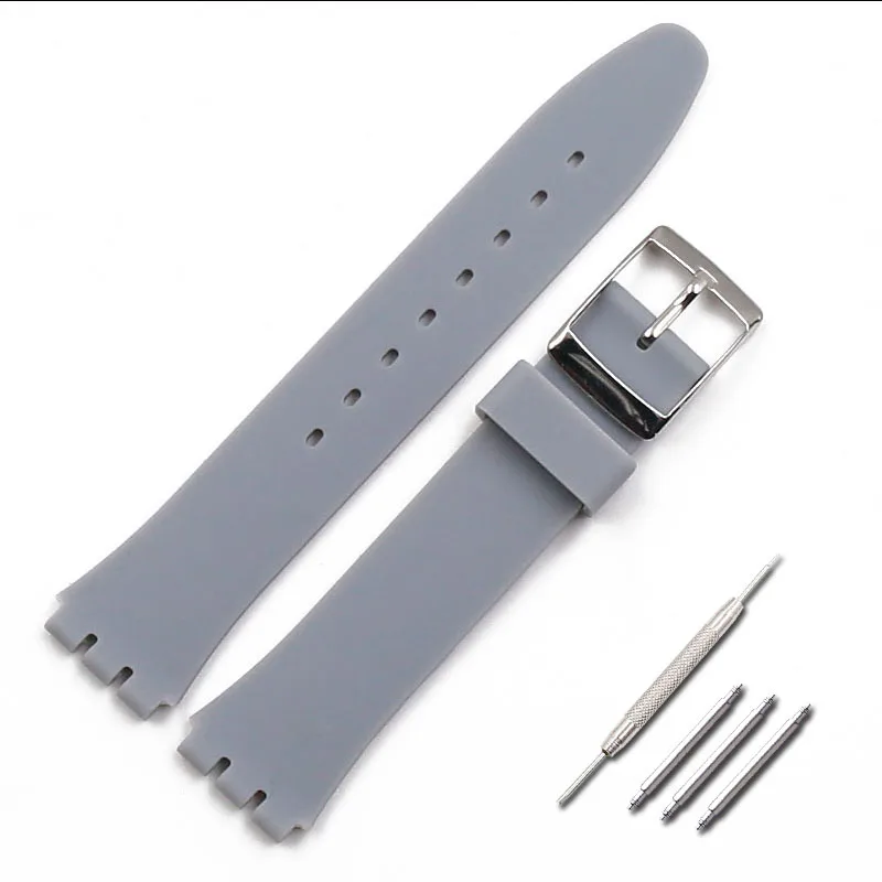 Аксессуары для часов Пряжка 17 мм 19 мм силиконовый ремешок для мужчин Swatch waterproof водонепроницаемый ремешок для часов - Цвет ремешка: gray