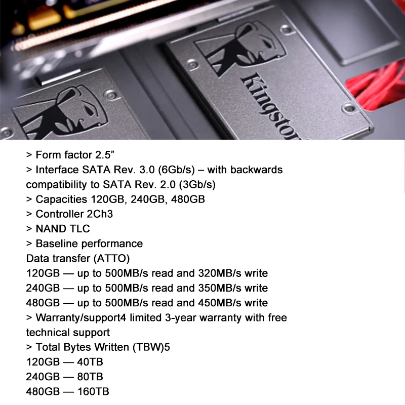 Kingston A400 Внутренний твердотельный накопитель 120 ГБ 240 ГБ 480 ГБ 2,5 дюйма SATA III SSD HDD жесткий диск HD для ноутбуков ПК