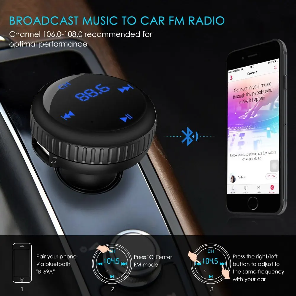 Bluetooth FM передатчик громкой связи автомобильный комплект MP3-плеер FM модулятор 5 в 2.4A двойной USB зарядное устройство светодиодный дисплей Поддержка TF карты u-диск