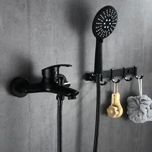 Black bathroom shower set bathtub faucets with ABS shower head and hanging hooks shower head kit set de bano grufos ducha