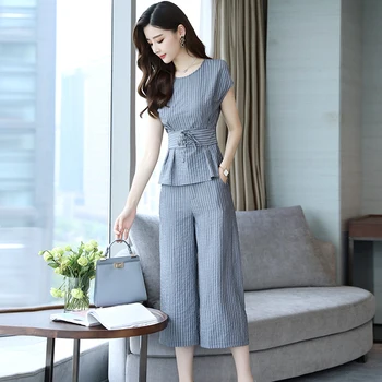 

Large Wide Leg Two Piece Set Top And Pants Striped Pantalon Taille Haute Femme Conjunto Feminino Ensemble Femme Deux Pieces