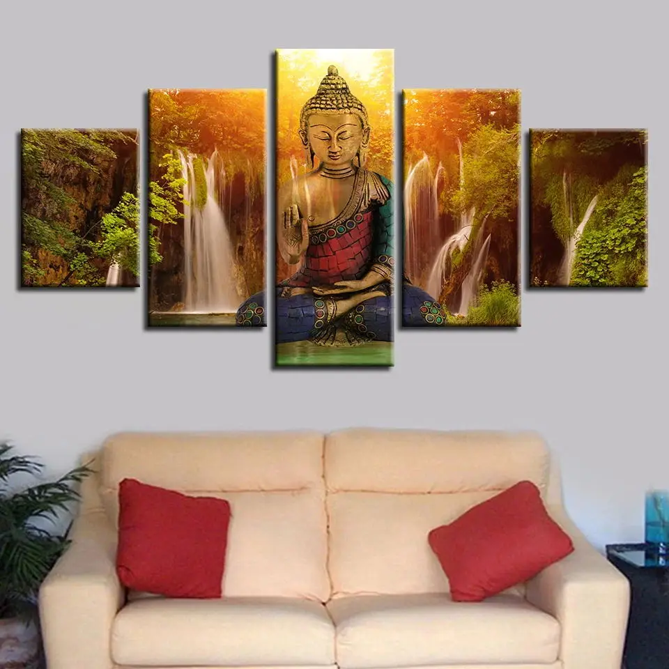 

Abstract Canvas Art Painting Buddha Waterfall Landscape Module Printed Poster Wall Art Home Decor Living Room Poster No Frame