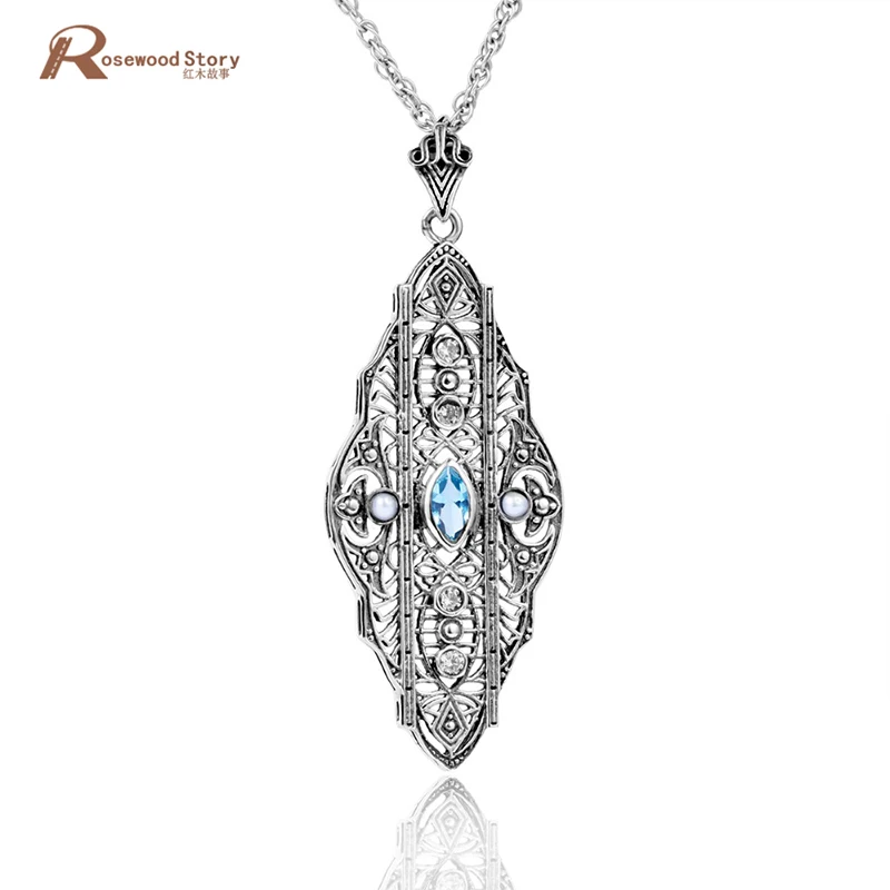 925 пробы серебро Для женщин с жемчужным кулоном небесно-голубого цвета из Чехии Ювелирные изделия из кристаллов узоры из страз, ручная работа, подарок ко Дню Святого Валентина