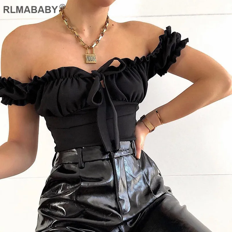 Rlmaaby сексуальный боди с открытыми плечами и оборками женский комбинезон в