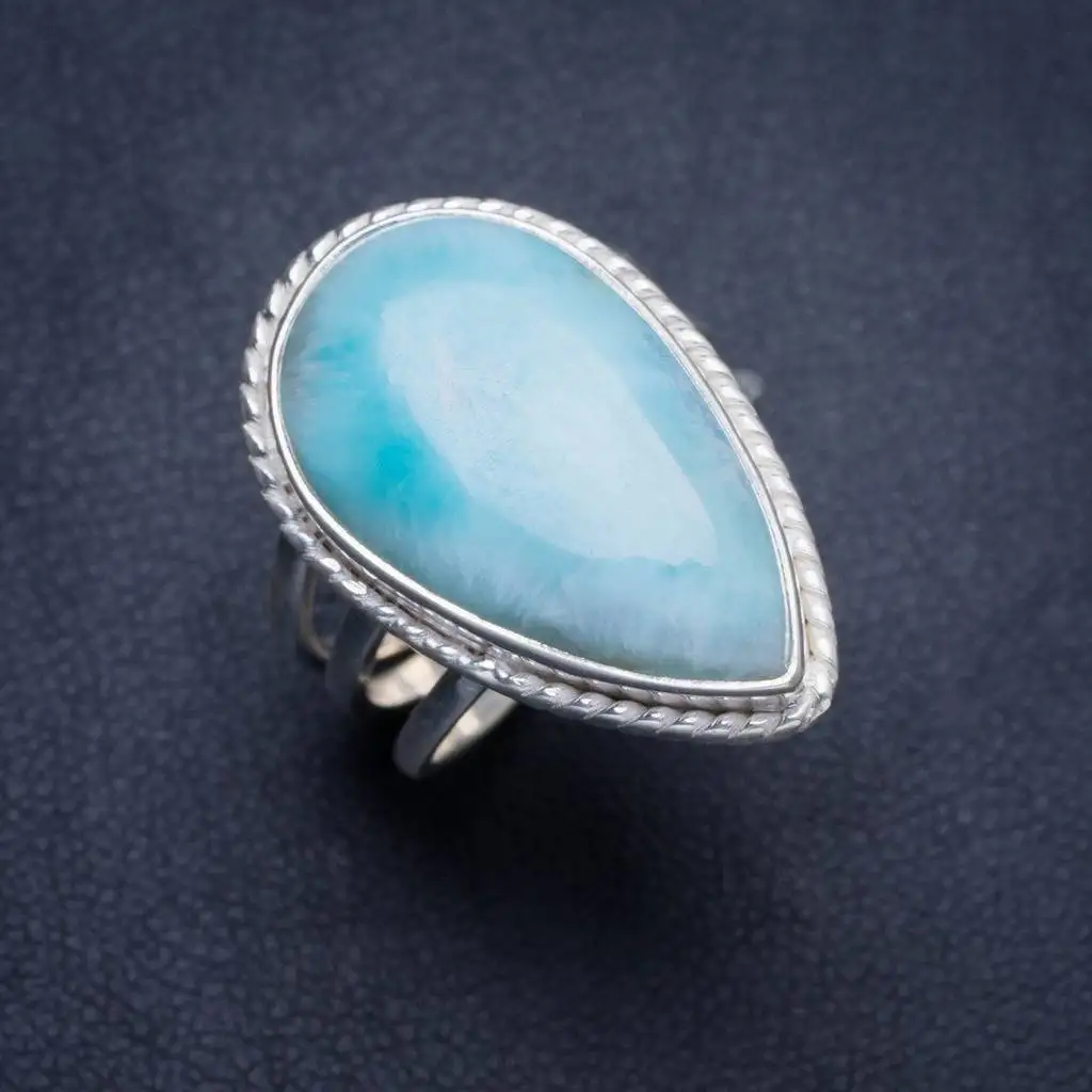 

Natural Caribbean Larimar Handmade Unique 925 Sterling Silver Ring 6.75 Y4390