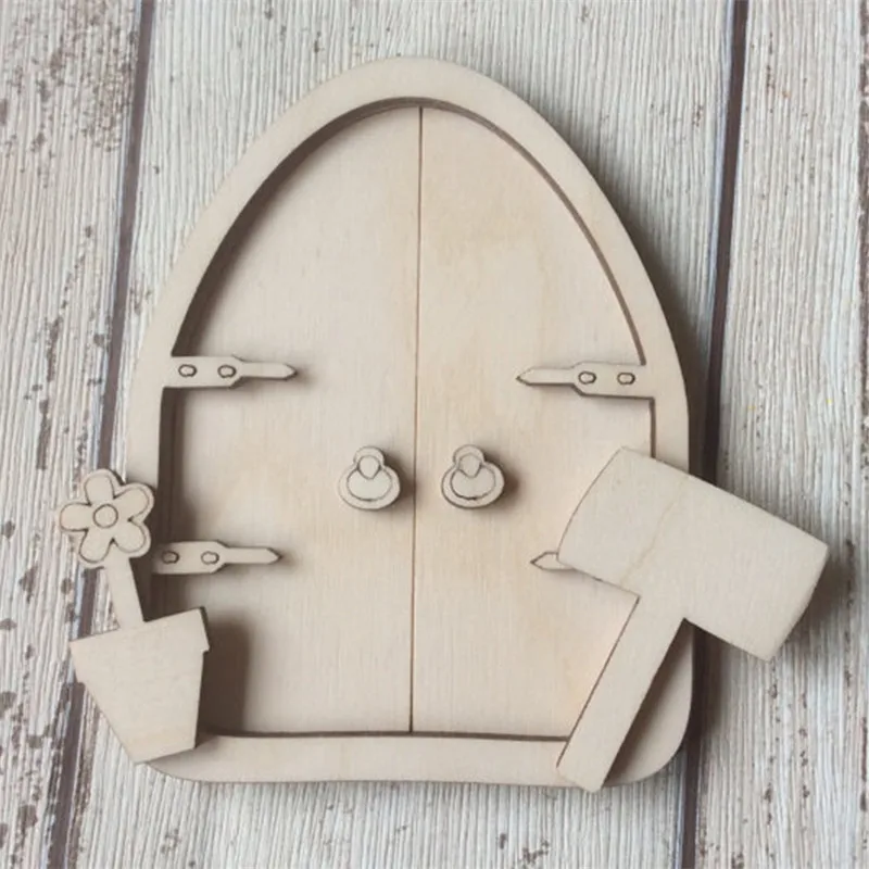 5pcs 3D Wooden Fairy Garden Door with Flowers Signs Craft