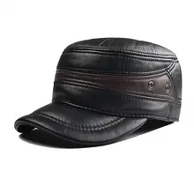 VOBOOM черная кожаная кепка в военном армейском стиле Мужская теплая шапка осень зима защита ушей мужская шапка ушко с мягкой подкладкой 018