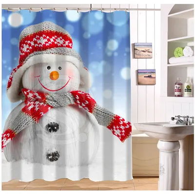 

New Custom Christmas Cute Snowman Home Decor Shower Curtain European Style 3D Waterproof Bath Curtain 12 Hooks For The Bathroom