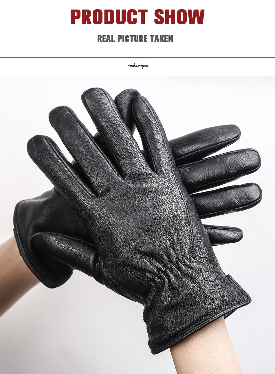 Новинка, мужские зимние перчатки из оленьей кожи, простые мужские кожаные перчатки, мягкие мужские перчатки, черные перчатки из натуральной кожи для сенсорного экрана-8025