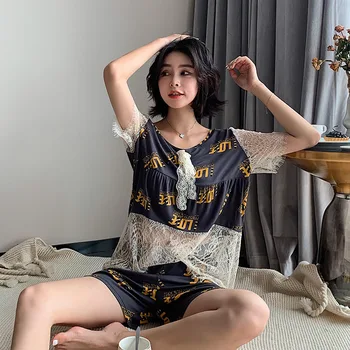 

Summer Printed Letters Love Nightdress Ladies Casual Home Clothes Suit Sleepwear Pyjama Femme Camison Sexy Mujer Night Shirts