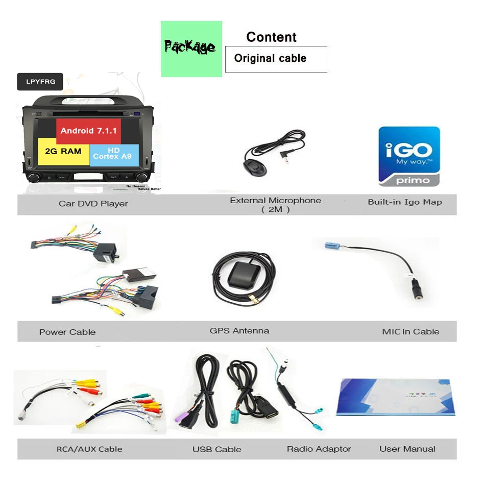 Top 2Din Android 9.0 4GB IPS Screen 1024*600 Car PC Tablet Dvd Player For Kia Sportage R 2011 2012 2013 2014 2015 GPS Radio Audio 16