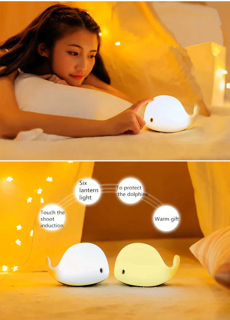 Ins горячие милые Дельфин КИТ светодиодные ночники красочные огни USB перезаряжаемые прикроватные украшения лампа детский подарок ночник