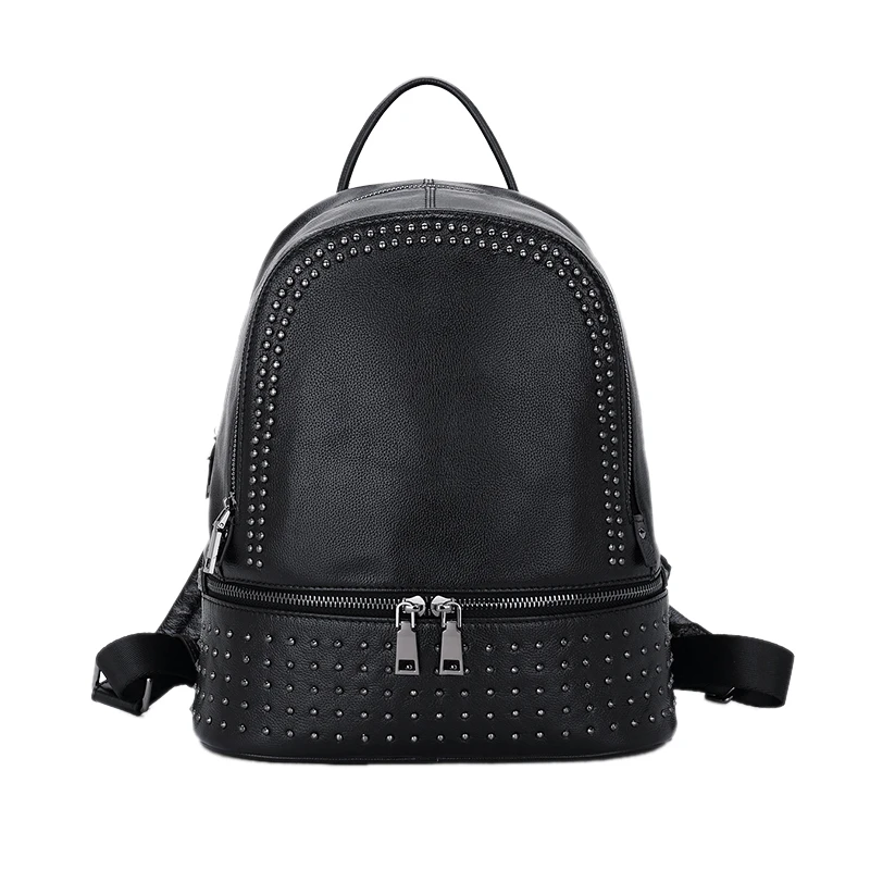 

SENDEFN Genuine Leather Backpack Large Capacity Rivet Shoulder Bag Women Casual Backpack Teenage Girls School Travel Bags Smal