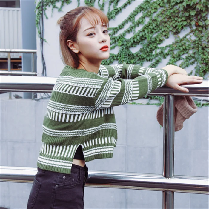Южнокорейский ulzzang BF Универсальный осенний свободный короткий вязаный пуловер в