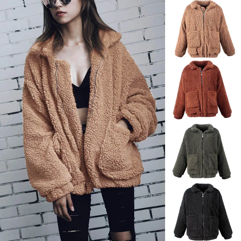 

Nice New Female Faux Lambswool Oversized Jacket Winter Warm Hairy Coat Women Outerwear H8