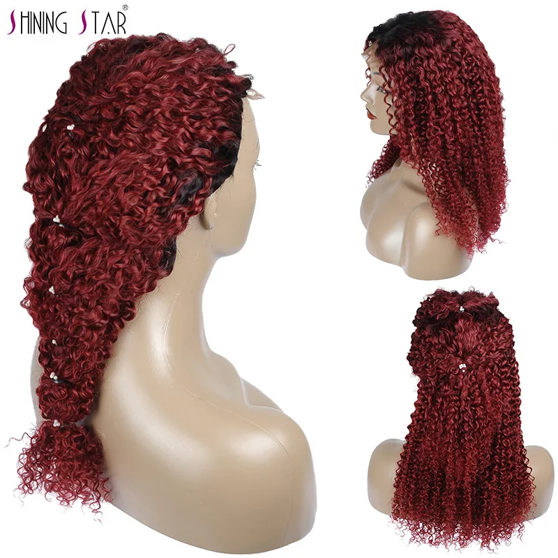 Shiningstar Ombre 1B 99J бордовые, человеческие волосы парик красный перуанские вьющиеся волосы Искусственные парики для женщин 4*4 средняя часть