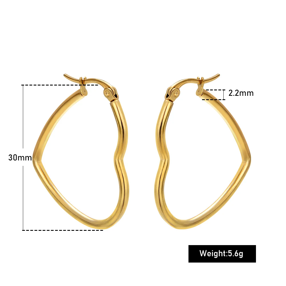 Gold-30mm Новинка FINE4U E012 316L серьги-кольца из нержавеющей стали серьги в форме сердца для женщин Свадебные ювелирные изделия - Окраска металла: Gold-30mm