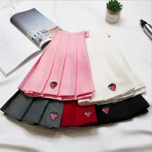 Плиссированные юбки для милых девочек; коллекция года; ulzzang Harajuku; милые юбки с вышивкой клубники; мини-юбки для женщин;# T003