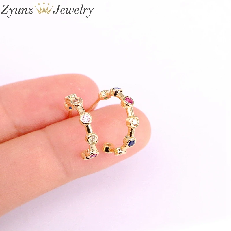 

10 Pairs, Rainbow Earrings Multi Color CZ Stud Earrings Colorful Zircon half Circle Round Earrings for Women Fashison Jewelry