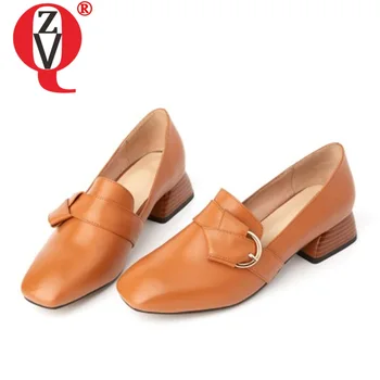 

ZVQ woman shoes spring new fashion squaer toe high quality genuine leather woman pumps outside mid heels shoes drop shipping