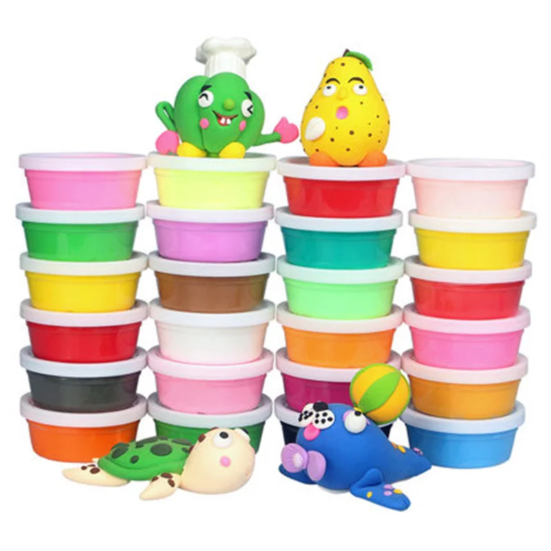 

24Pcs Air Drying DIY Malleable Polymer Modeling Clay Playdough Tools Soft Blocks Plasticine Playdoughs With Plastic Box TY0175