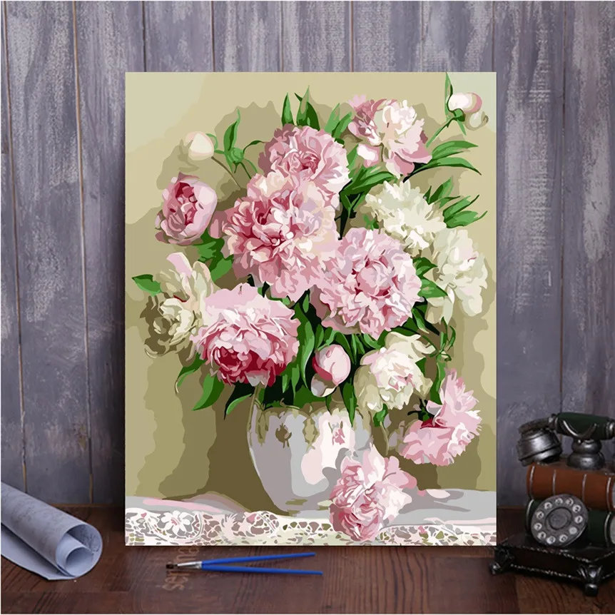 

Pink Peony Flower DIY Painting By Numbers HandPainted Oil Painting On Canvas For Living Room Office Home Decor Gift 806#