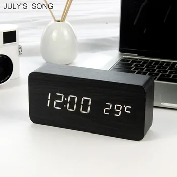 

JULY'S SONG LED Clock Wooden Digital Alarm Clock Night Light LED Display Temperature Table Clockes Desk Electronic Despertador