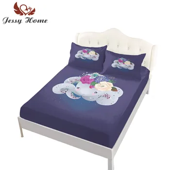 

1Pc 3Pcs Fitted Sheet Set Blue Sea Flower Octopus Polyester Fabric Mattress Cover with 2 Pillow Shams