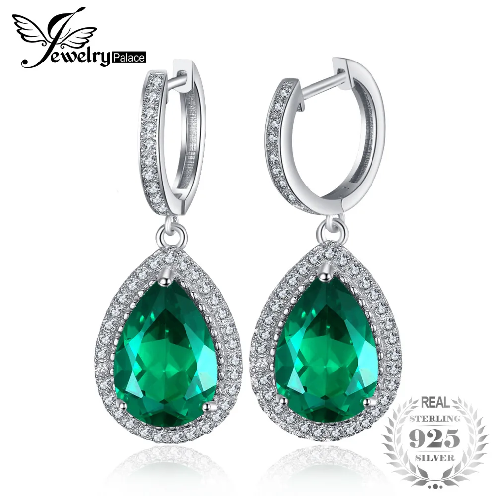 Original Luxury Brand Cinily Authentic Solid 925 Sterling Silver Jewelrypalace Luxury Pear Cut 8 4ct Green Created Emerald Earrings Solid 925 Sterling Silver Fine Jewelry