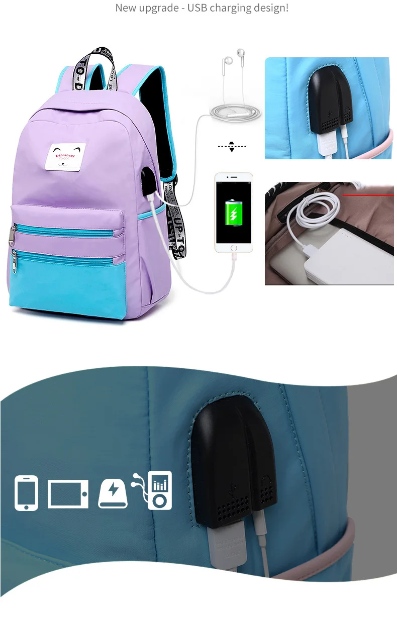 Backpack School Bag with Headphone Jack Backpacks with Charging Port Student Bag Female Multifunctional Backpack Child Backpacks (18)